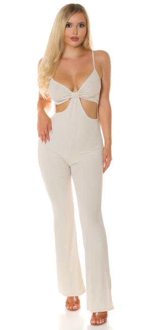 Spaghetti Strap Jumpsuit with Cut-Outs Beige